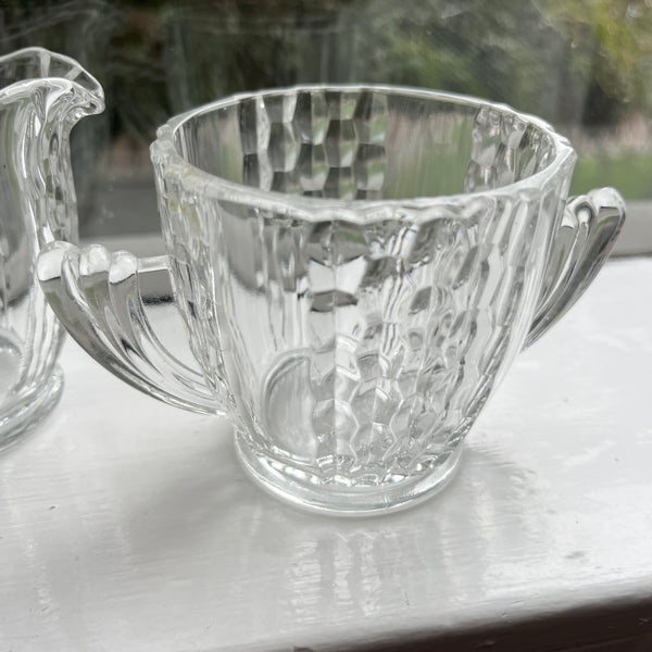 Vintage Art Drco Pattern Depression Glass Sugar & Creamer Set