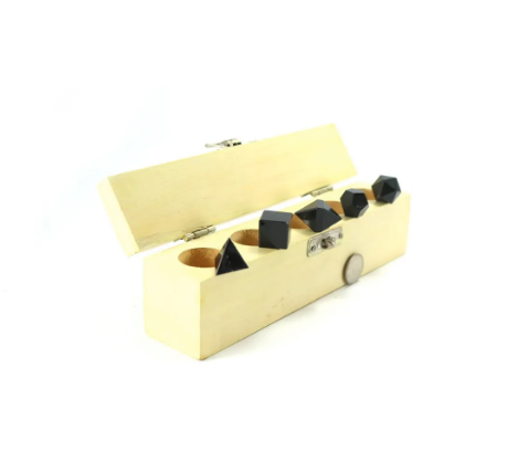 Black Tourmaline Platonic Solids Set of 5 in Wood Case