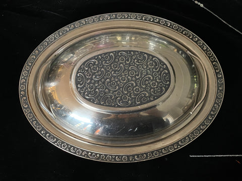 Vintage Stainless Oval Scroll Serving Dish