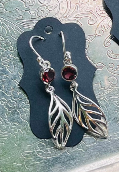 Silver Feather Earrings w/ Semi Precious Stones